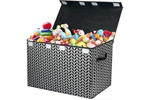Mayniu Large Toy Storage Box with Lid, Kids Toy Storage Organizer Bins Basket for Living Room, Nursery, Closet, Bedroom, Playroom 25"x13" x16" (Black)