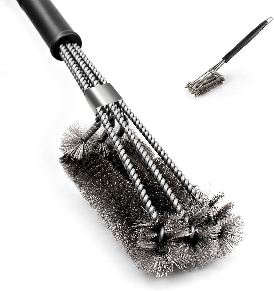 BBQ Grill Brushes 360° Clean Grill Brush with Scraper, Stainless Steel Barbecue Brush Cleaner with Triple Scrubber and Scraper, Best Accessories for Grill Cooking Grates and Burners