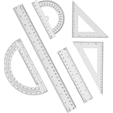 Plastic Clear Ruler Math Set-4 12 Inch 6 Inch Transparent Straight Ruler, 30/60 and 45/90 Triangle Ruler Geometry Math Transparent Ruler Measuring Tool for School Office Home Teachers Kids Supplies
