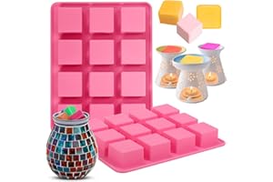 Mity rain Silicone Wax Melts Mold, 2pcs 12-Cavities Square Baking Molds Set for Candle-Making and scented wax melts, Baby Food Chocolate Truffles, Ganache, Jelly, Candy, Praline.