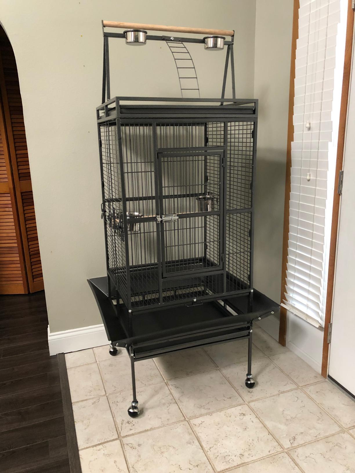 thumbnail image 2 of Large Parrot Cage Large Parrot Bird Cage SUPER DEAL PRO 61-inch 2in1 Large Bird Cage With Rolling Stand Playtop Parrot Chinchilla Finch Cage Macaw Conure Cockatiel Cockatoo Pet House Wrought Iron Birdcage 2 of 12