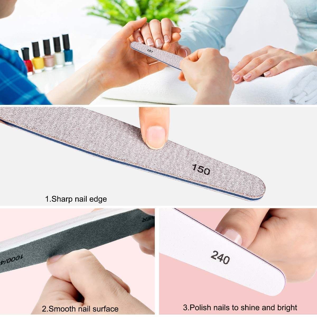 AIRSEE Nail File Professional Nail Files and Buffers for Gel, Acrylic, Nature Nails Double Sided Emery Boards, Manicure and Pedicure Tools for Nail Grooming and Styling, 6Pcs Nail Filer Shine Kit : Beauty