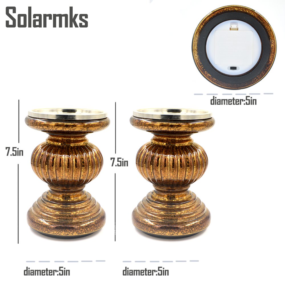 Dolucky Set/2 Lit Candle Holder Pedestal with Timer, Ribbed Mercury Glass Candle Holder with LED inside for Home Decoration - Chocolate