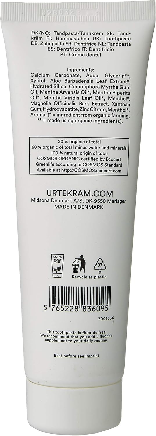 Urtekram Flouride Free Fresh Mint Toothpaste - Vegan - Organic - Natural Ingredients - Urtekram Dental, 75ml (Pack of 1) - Image 3