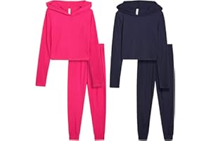SWEET DREAMZ Sweet Hearts Girls Sweat Suit Set - 4 Piece Cozy Ribbed Pullover Hoodies and Jogger Sweatpants for Girls, Made in USA (5-12)