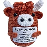Roccadecor Positive Crochet Highland Cow, Knitted Emotional Support Crochet Animals Mini Cow Gift for Women Men Friends Coworkers