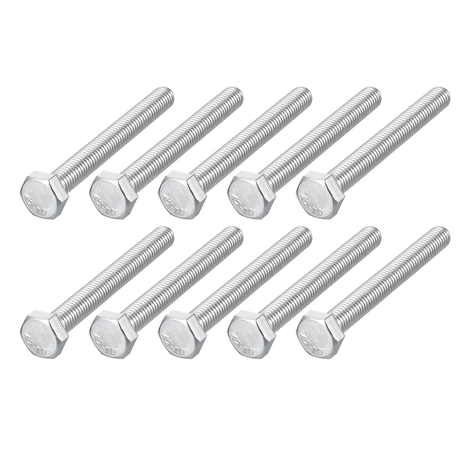 METALLIXITY Hex Bolts (M8-1.25x70mm) 10Pcs, 304 Stainless Steel Coarse Fully Threaded Hex Head Screw Bolt Machine Screws - for Furniture Repair, Silver