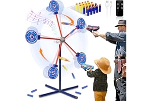 HLDYA Rocket Shooting Games Toys with Rotating Target 2 Toy Guns 20 Foam Darts Kids Outdoor Toys for Boys Age 5 6 7 8 9 10+ Year Old Carnival Games Compatible with Nerf Guns