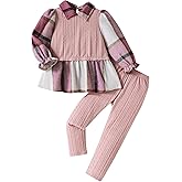 Jecson Toddler Girl Clothes Set: Button-Back Collar & Soft Warm Outfits Plaid Top & Leggings Cute Fall Winter Home & Out 2-8Y