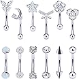 Vsnnsns Rook Daith Piercing Jewelry 16G Stainless Surgical Steel Curved Barbell Eyebrow Rings Piercing Jewelry Vertical Labret Lip Jewelry Rook Daith Earrings Piercing Jewelry for Women Men 12Pcs