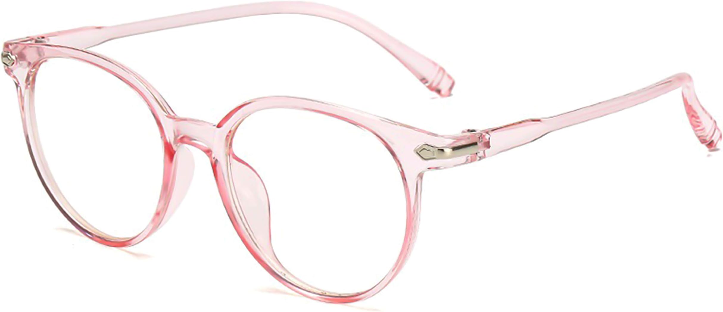 TESORRO Pink Blue Light Blocking Computer Glasses - Round Frame Anti Eye Strain Lightweight Eyeglasses - Non Prescription - Gaming Glasses