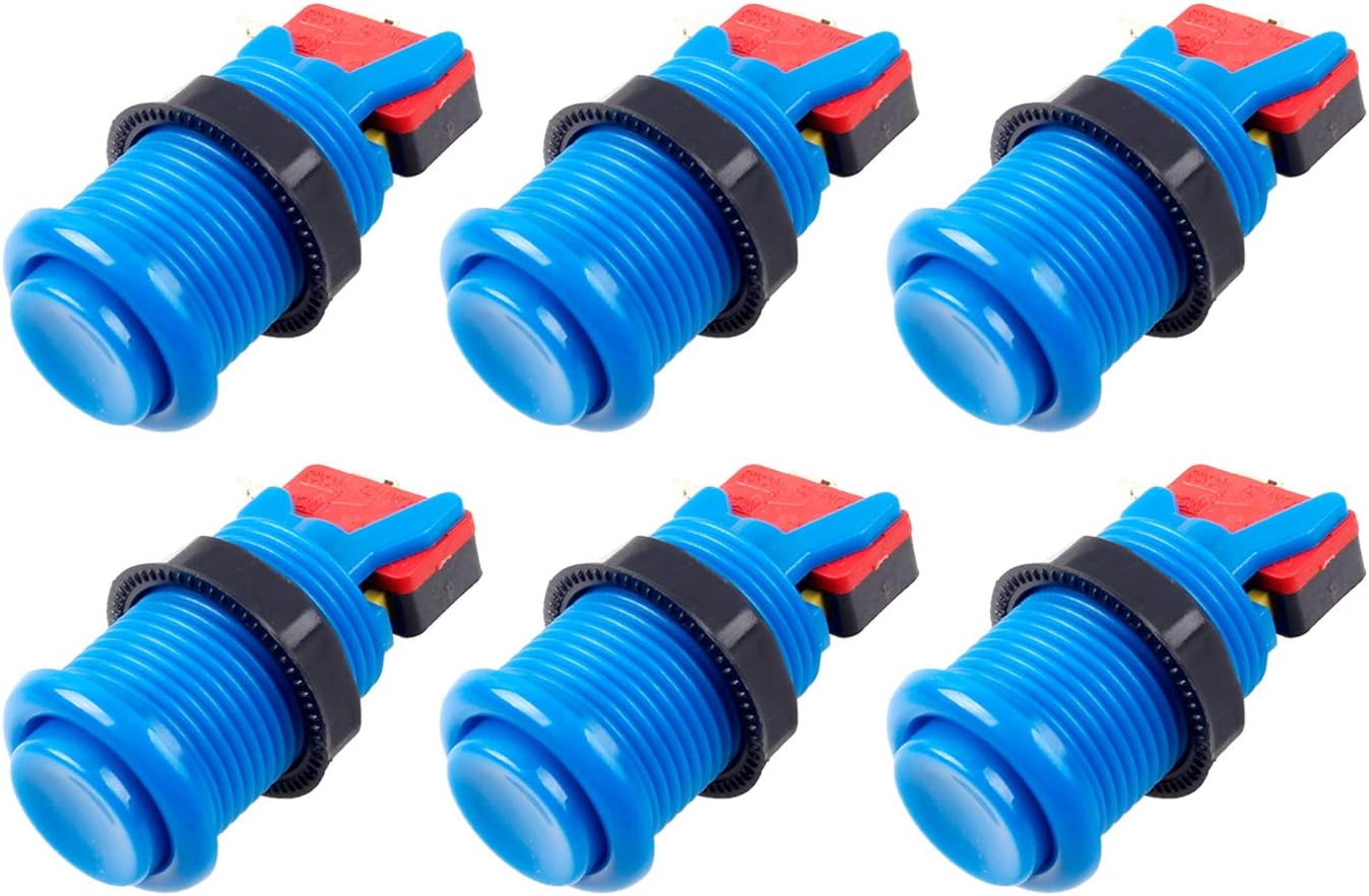 EG STARTS 6x American Style Standard Arcade Buttons Switchable Happ Type 30mm Push Button 187" (4.8mm) terminal for Jamma Mame Kit Parts (Blue)