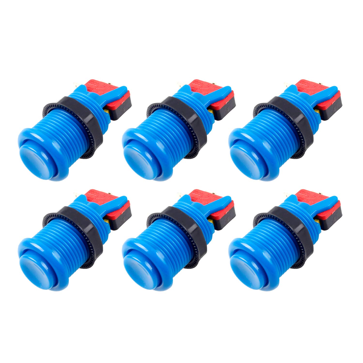 EG STARTS 6x American Style Standard Arcade Buttons Switchable Happ Type 30mm Push Button 187" (4.8mm) terminal for Jamma Mame Kit Parts (Blue)