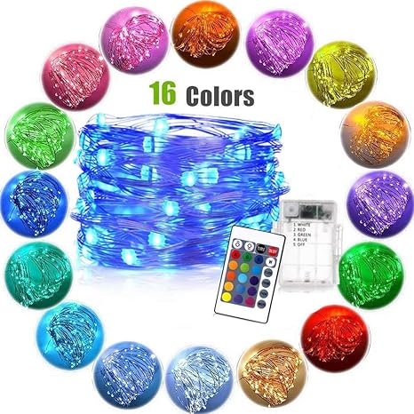 LTETTES Battery Powered 16 Colors Multi Color Color Changing Fairy Lights Multi Color Copper LED String Light with Remote for Wedding Part Bedroom Christmas Tree Diwali Decoration (5 Meters)