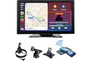 Plimpton 2025 Portable Carplay for Apple/Android Auto Screen for Car, 9 Inch IPS Touch Screen Wireless Car Play Driveplay Multimedia Player with Voice Control, BT, FM, GPS, Mirror Link for All Vehicle