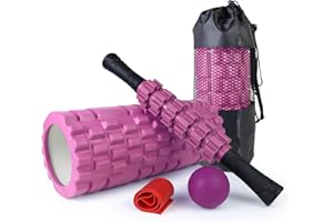 SUBCULTUREPICK 5 in1 Foam Roller Set, Trigger Point Foam Roller, Massage Roller Stick, Massage Ball, Resistance Band for Deep Muscle Massage Pilates Yoga,Fitness Exercise for Whole Body Release (Pink)