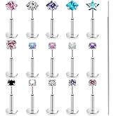 Lsnevsie 20G 18G 16G Threadless Nose Rings Studs Flat Back Earrings Surgical Stainless Steel Opal Nose Rings Stud Tragus Helix Conch Cartilage Earrings Piercing Jewelry For Women Men Hypoallergenic