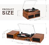 Udreamer Record Player with Dual 10W Speakers Bluetooth 5.3 3 speeds Brown view 6