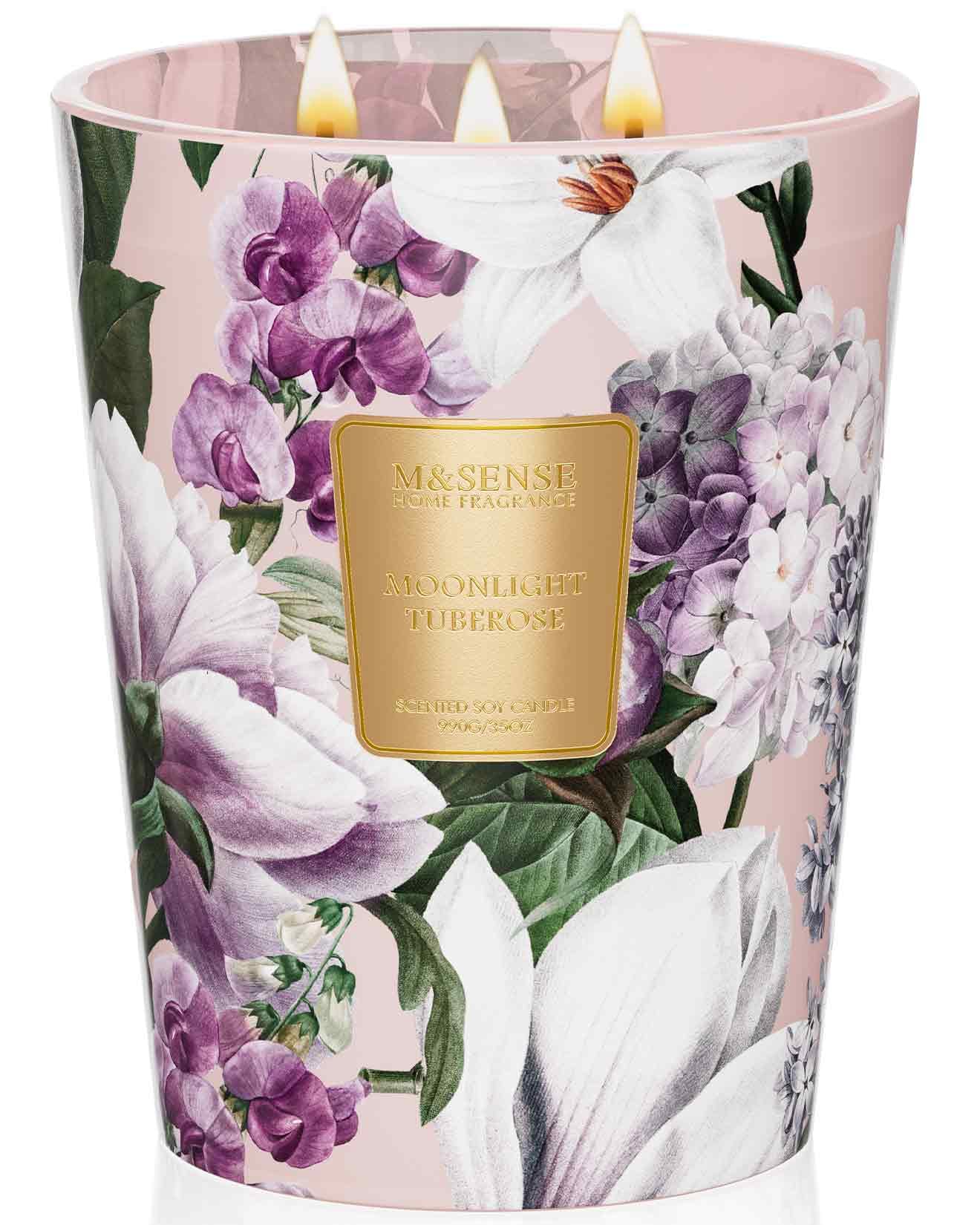 M&SENSE Moonlight Tuberose Extra Large Soy Scented Candles Gifts for Women Organic 990g 150 Hours Floral Aromatherapy Candles Long Burning Non Toxic Slow Burning Candle for Relaxing Stress Relief