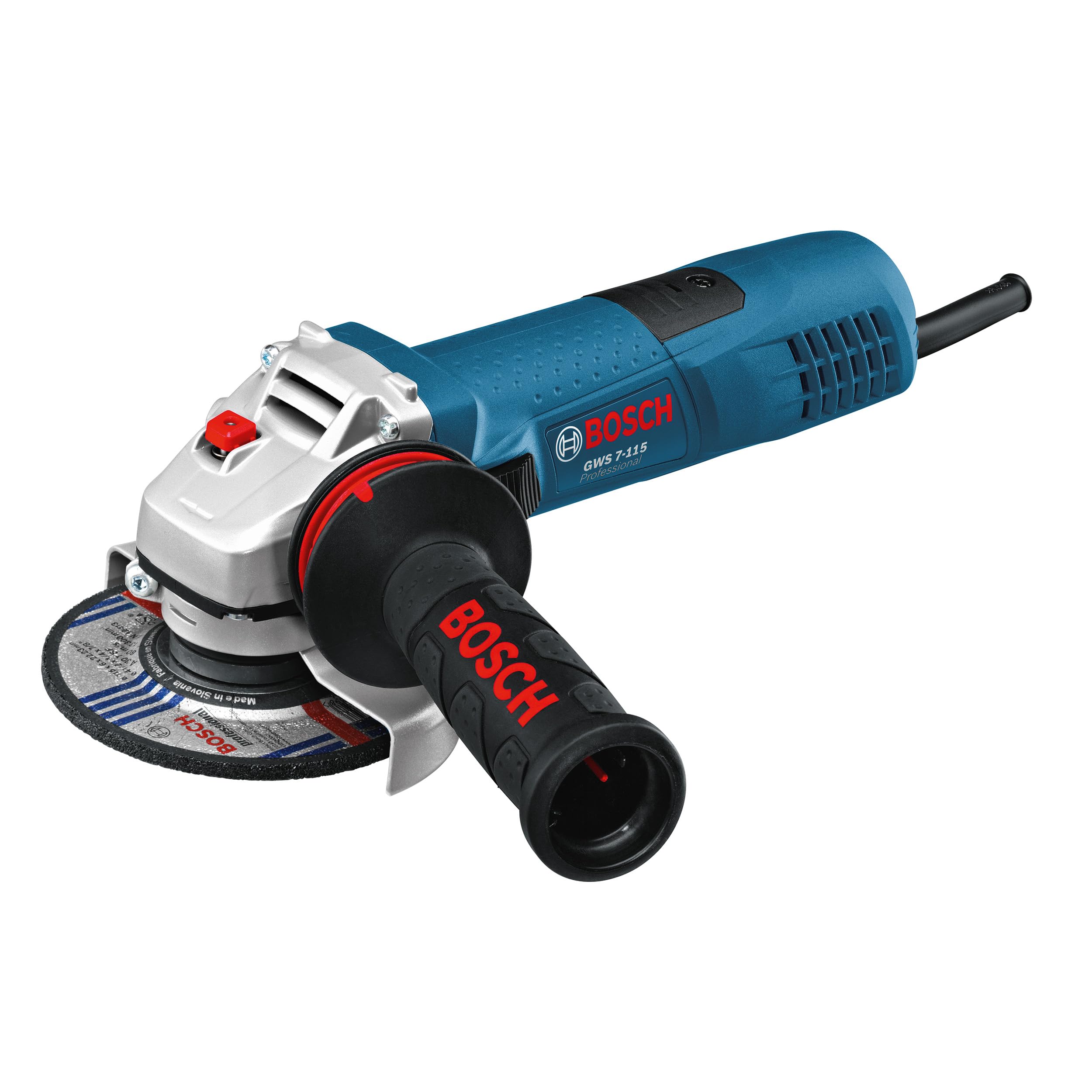 Bosch Professional Corded Angle Grinder GWS 7-115 (240V, 720W, incl. Auxiliary Handle, Backing Flange, Locking nut, Protective Guard, Two-Hole Spanner)