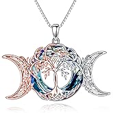 POPLYKE Tree of Life Necklace for Women Sterling Silver Celtic Knot Family Tree With Blue/Purple/Volcano Crystal Irish Gifts for Mom Wife Birthday Christmas