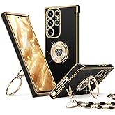 XYZ for Galaxy S25 Ultra Case with Stand, for Samsung Galaxy S25 Ultra Case with Double Ring Kickstand, Women Girls Cute Love-Heart Bling Luxury Protective Phone Case for Samsung S25 Ultra, Black