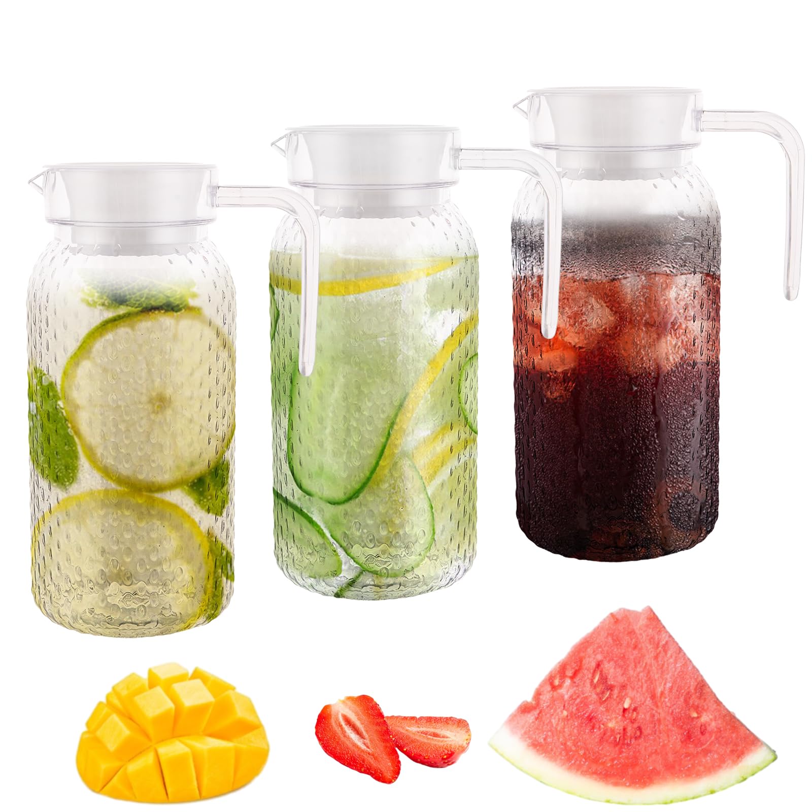 WOPPLXY 3 PCS 1 Litre Plastic Water Jug - Clear Water Pitcher with Lid - Unbreakable Juice Jug Liquid Container for Iced Lemonade, Tea, Coffee