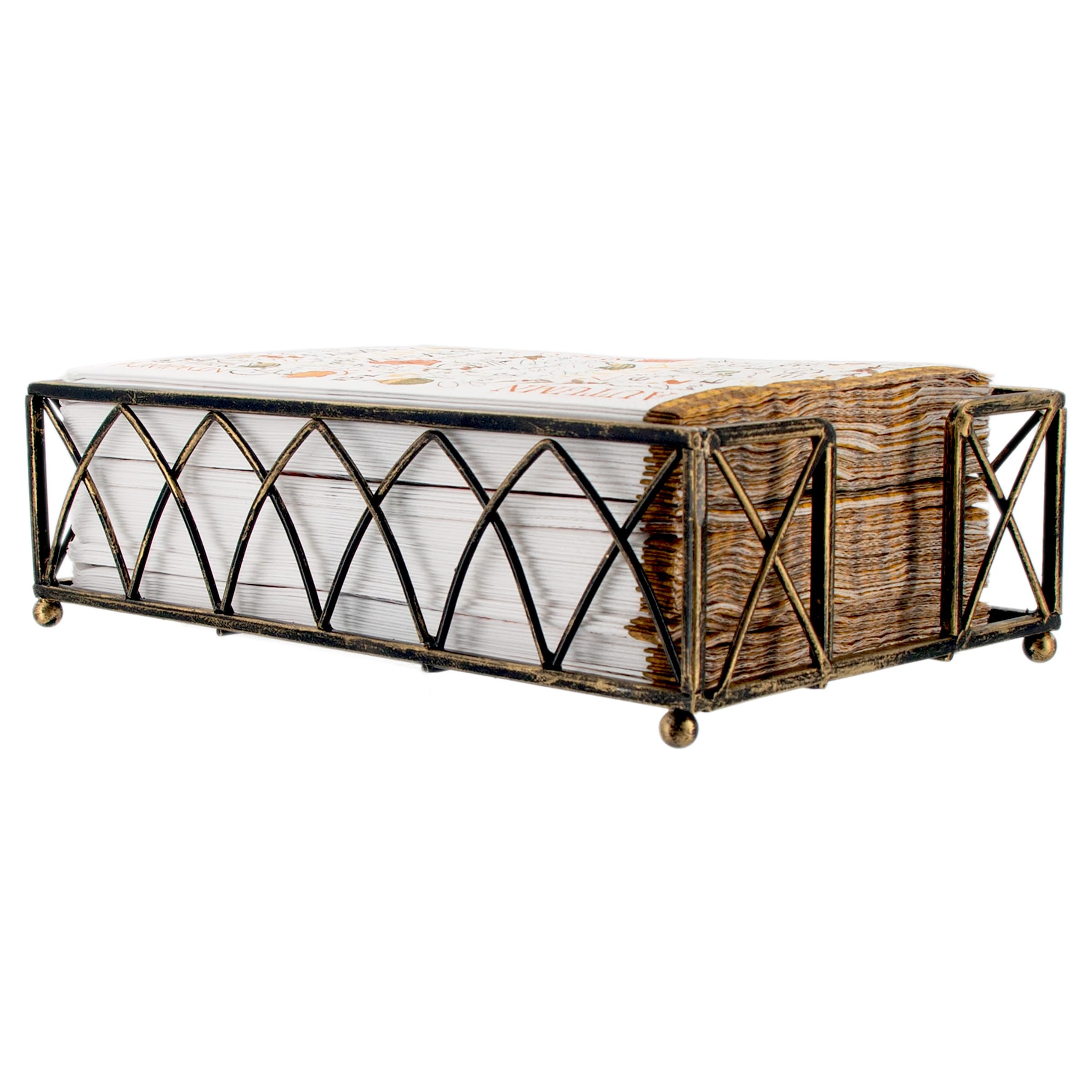 Boston International BID60 Arch Design Guest Towel Napkin Holder Caddy, Cardboard, Antique Brass