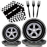 Kepeel 96 Pcs Race Car Party Plates and Napkins Sets, Racing Car Race Track Party Supplies Decorations Racing Sports Themed Dinnerware for Boys Birthday Baby Shower Home Decor, Serves 24