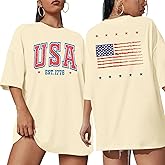 USA Shirt Women Oversize American Flag Shirts Patriotic T-Shirt America 250th Birthday Short Sleeve Tops