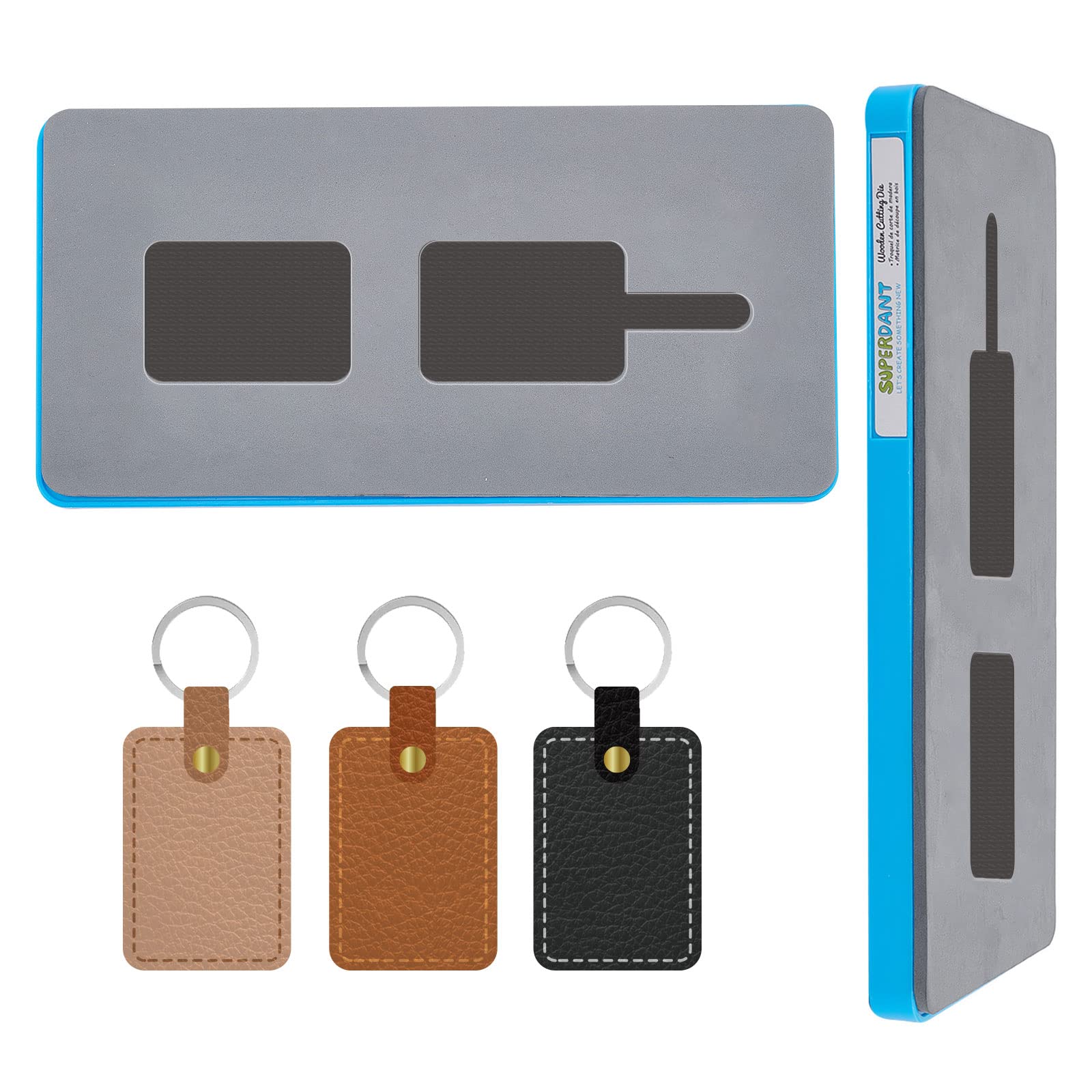 SUPERDANT Leather Rectangular Keychain Wooden Die Cutting Ornament Die Cutter Keychain Fabric Cutting Mold Template Die Cuts with Prevent Cracking Plastic Protective Box and EVA Foam 12.7x25.4cm