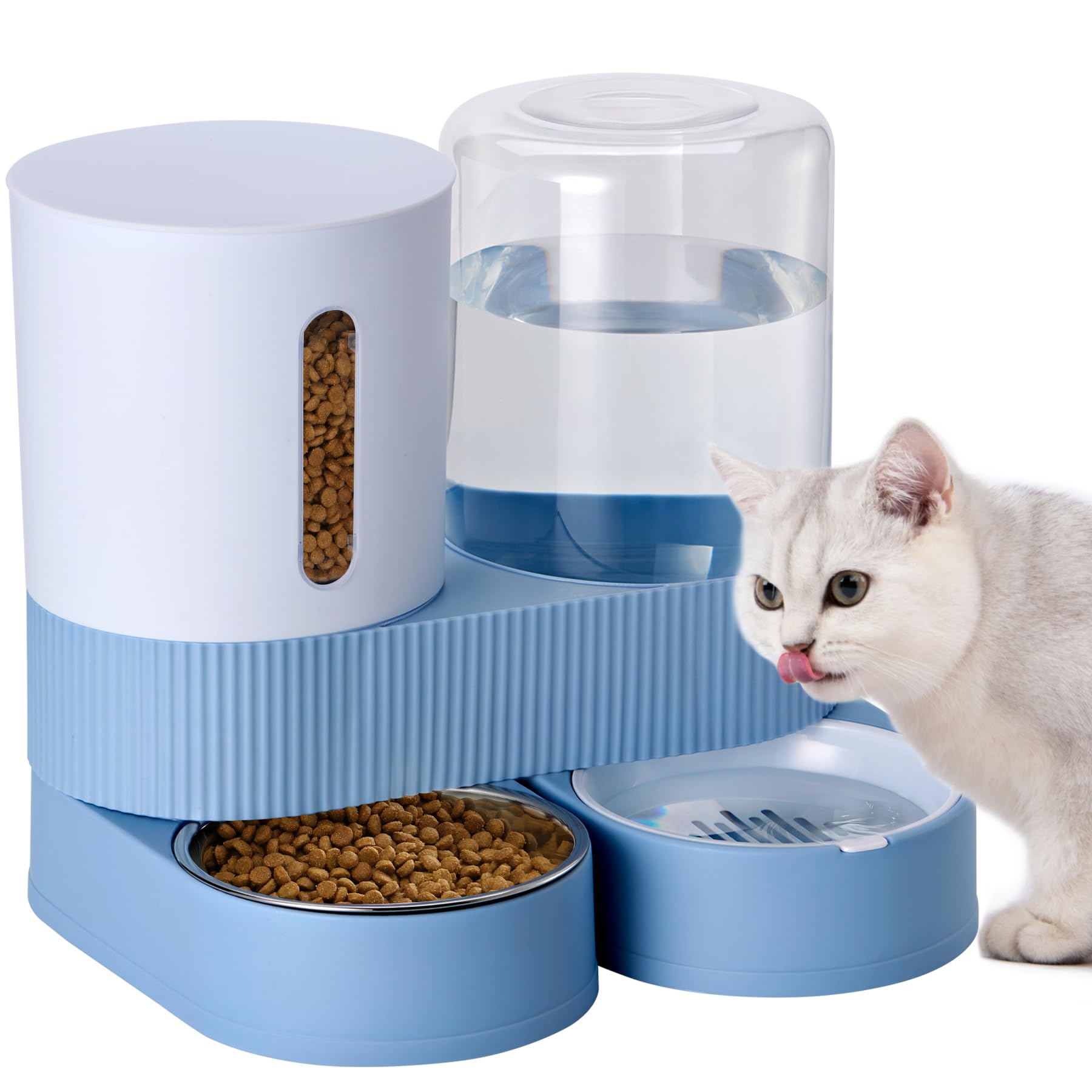 Photo 1 of ****MISSING PARTS****Automatic Dog Cat Water Dispenser Gravity Feeder and Water Dispenser Stainless Steel 2-in-1 Set Large Capacity Dispenser for Pets Dogs, Puppies, Kittens?Blue?