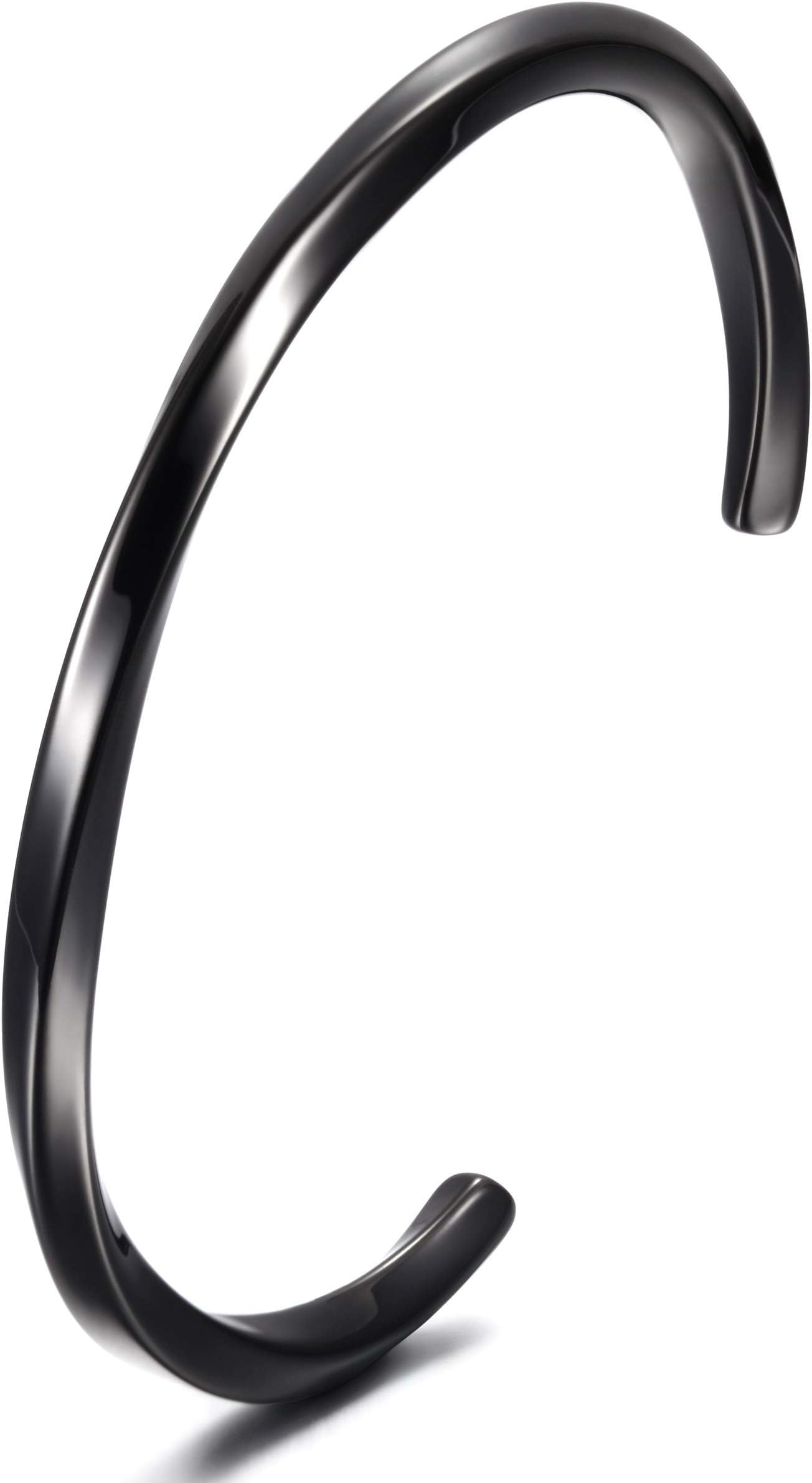 CIUNOFOR Black White Bracelet Polished Stainless Steel Cuff Bangle Bracelet for Men Boys with Simple Twisted Line Design