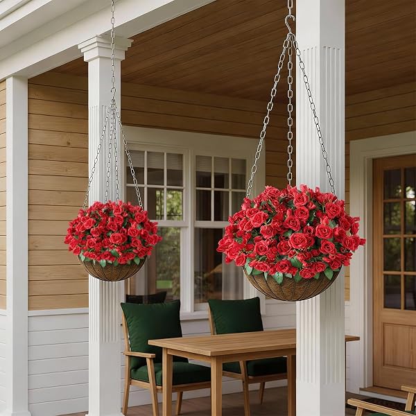 JUXDP 8 BUNDLES 17″ ARTIFICIAL ROSES, REALISTIC SILK BOUQUET FLOWER(RED)