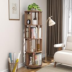KASLANDI Solid Wood Rotating Bookshelf with Brake