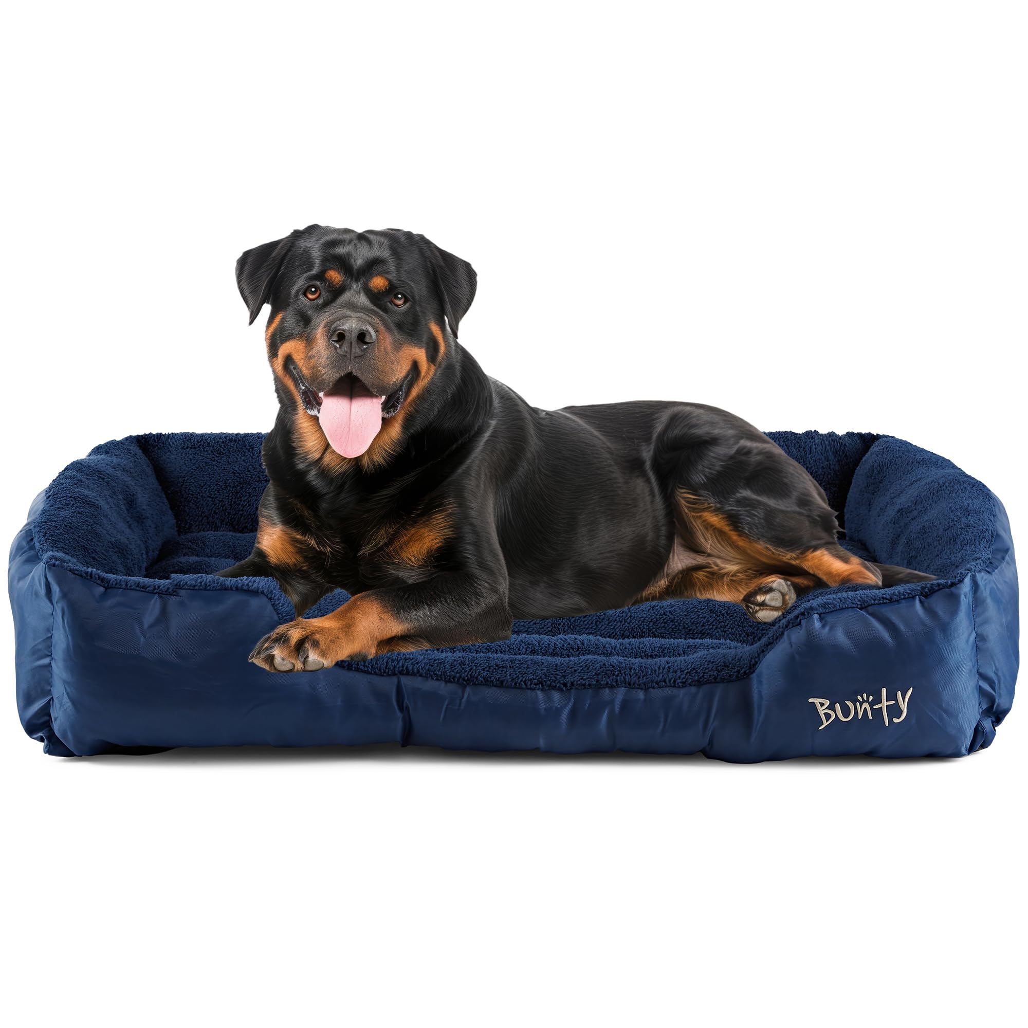 Bunty Deluxe Dog Bed - Small, Medium to XXL Calming Washable Dog Bed - Non-Slip Base, Raised Walls, Fleece Lined Interior, Plush Cushioning, Insulates & Retains Heat - XXL, Blue