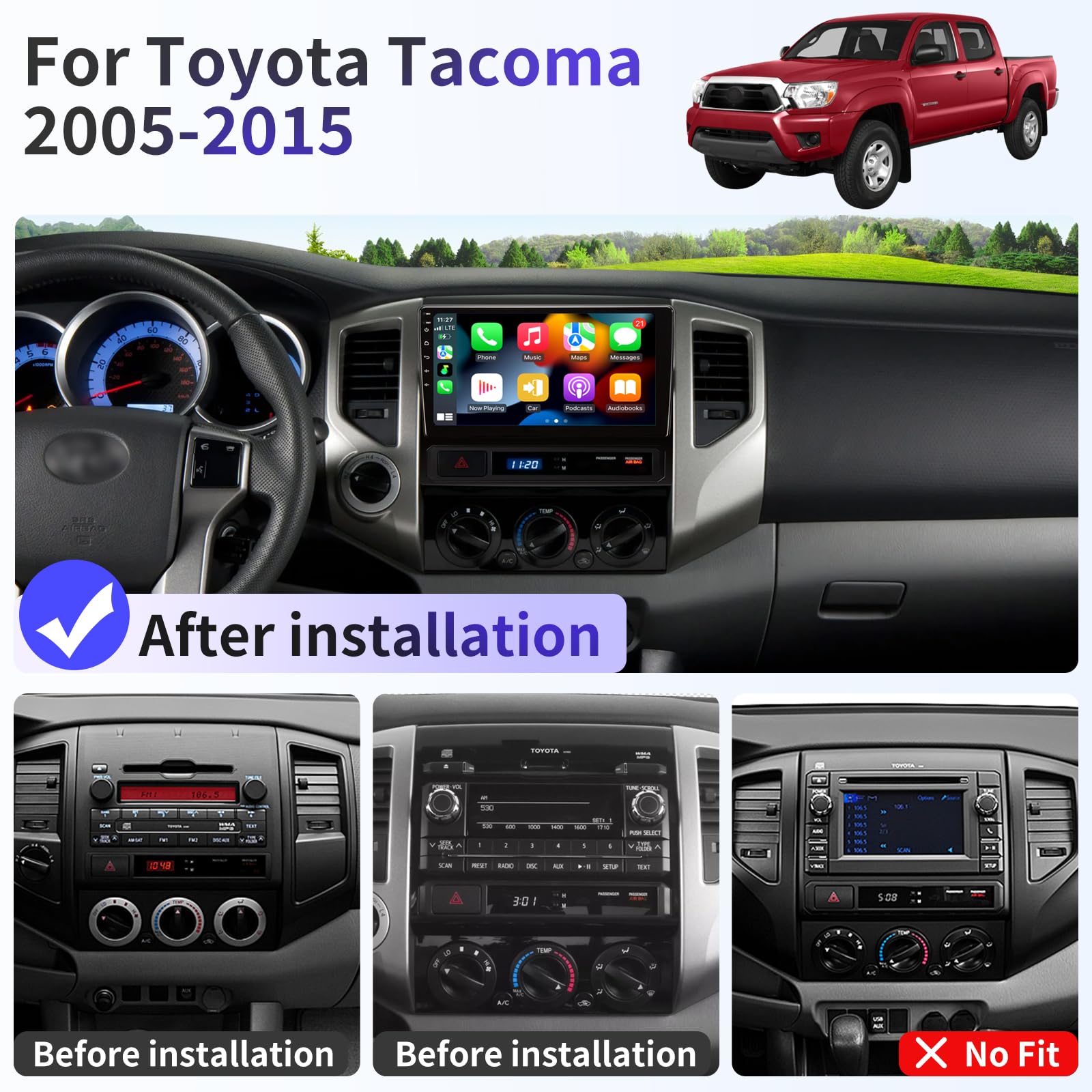 Car Stereo Radio for Toyota Tacoma 2005-2015 Radio Replacement 9 inch Touch Screen Wireless CarPlay & Android Auto Support GPS Navigation Bluetooth 4G WiFi DSP SWC FM Radio Backup Camera