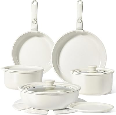 Batterie Cuisine en CéRamique AntiadhéSive et Poignee Amovible, 15 PCS