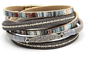 Luluadorn Women Multilayer Leather Wrapped Bracelet Sparkling Crystal Colorful Bohemian Braided Wristbands Bracelets