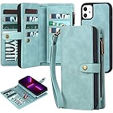 TwoHead for iPhone 11 Wallet Case with Card Holder & Detachable Magnetic Phone Case, PU Leather Case Wallet for Women/Men with Wrist Strap (Blue)