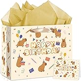 TagreSpike Capybara Gift Bag Cute Capybara Wrapping Paper Bag with Tissue Paper and Greeting Card Yellow Animal Birthday Party Decorations for Kids Girls Boys Birthday Party Supplies