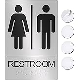 ASSURED SIGNS Unisex Bathroom Signs, Restroom Sign For Business - For Men and Women - 9" by 6" - ADA Compliant with Braille -