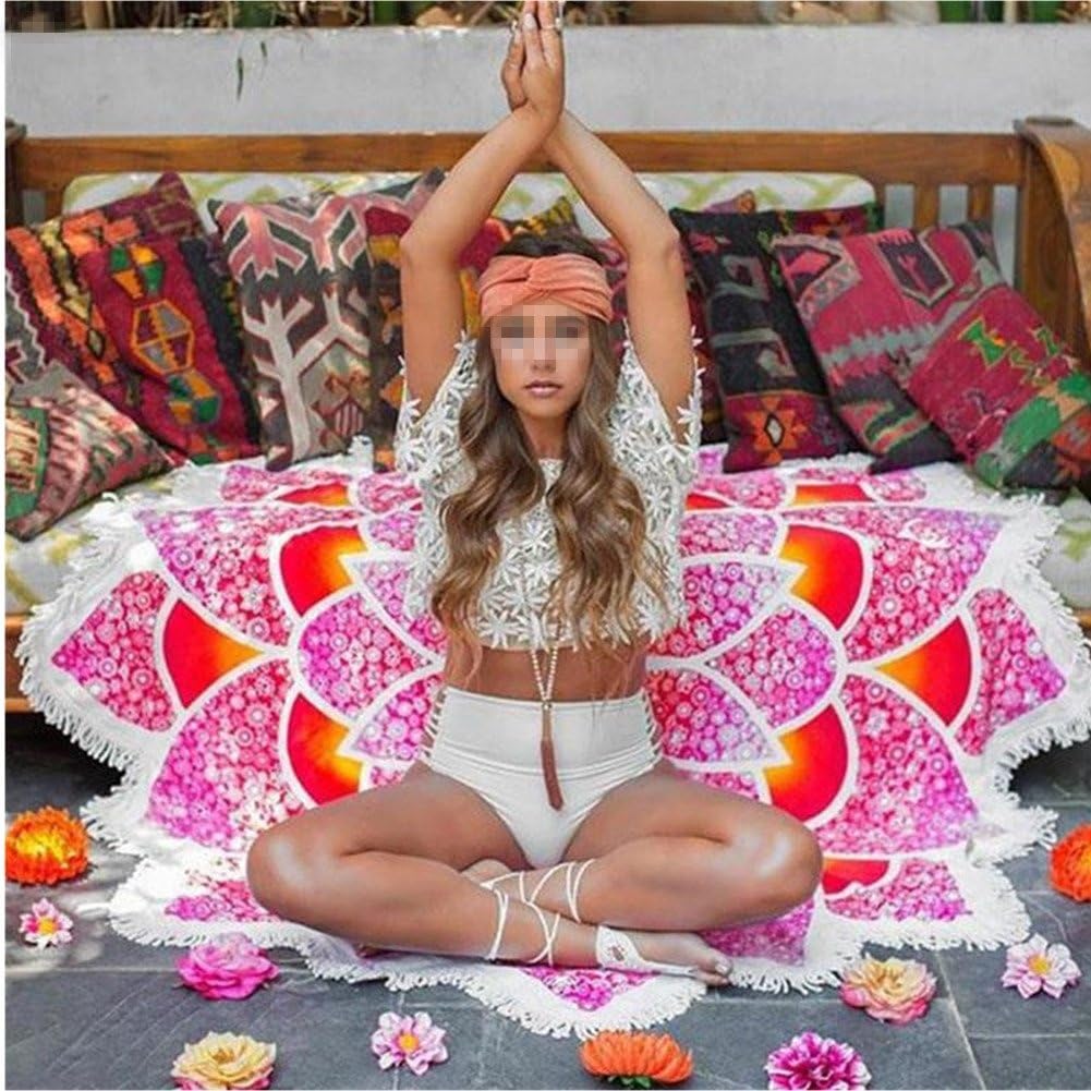 Jiamingyang Indian Mandala Tapestry Lotus Mat Yoga Bohemian Flower Printed Shawl Tassel Sunblock Beach Towel (Red)