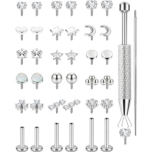 ONESING Flat Back Stud Earrings for Women 14K Gold/Silver Plated Surgical Steel Internally Threaded Studs Piercing for NoseLa