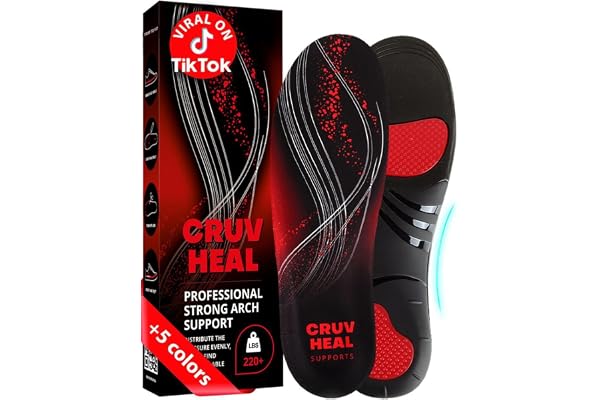CRUVHEAL 220+ lbs Plantar Fasciitis High Arch Support Insoles Men Women - Orthotic Shoe Inserts - Boot Work Shoe Insole (M, B