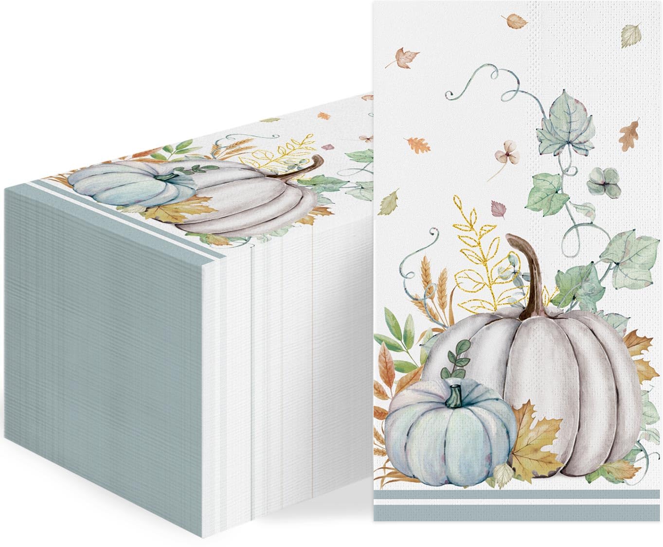 Photo 1 of 100 Pcs Fall Guest Napkins Thanksgiving Watercolor Pumpkin Paper Napkins for Party Lunch Dinner Bathroom Kitchen Decor