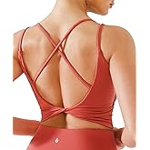 BRXL Womens Twist Back Sports Bra Buttery Soft Low Impact Yoga Bra Removable Pads Scoop Neck Crop Top Pilates Lounge