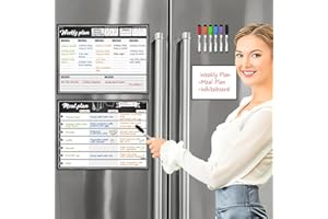 JJPRO Magnetic Dry Erase Meal Planning Whiteboard for Refrigerator-Magnetic Weekly Planner for Fridge-One Bonus Notepad whiteboard-Refrigerator Organizer with Weekly Planning Boards