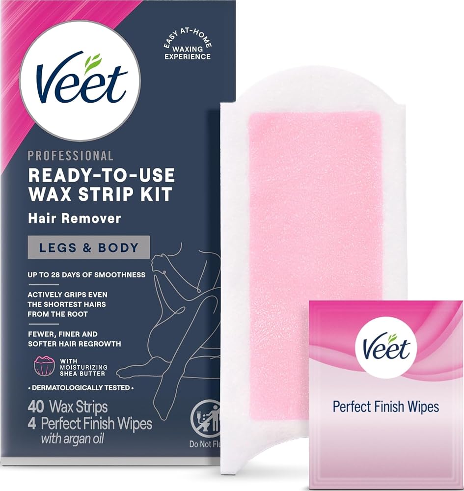 VEET Ready-To-Use Waxing Kit For Women | Wax Strips For Body Hair Removal, Wax Kit For Ingrown Hair Treatment, Personal Care