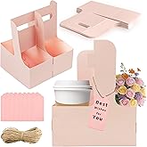 Turmaster 2 Cup Drink Carrier,8 Pack Coffee Cup Holders with Handle,Cardboard Cup Holders for Hot or Cold Drinks,Coffee Carrier with Ribbon and Card,Food Delivery Services and Bouquet(Pink)